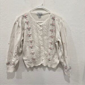 Vintage Sarit Cardigan Sweater Womens Medium 3D Floral Embroidery Grandmacore